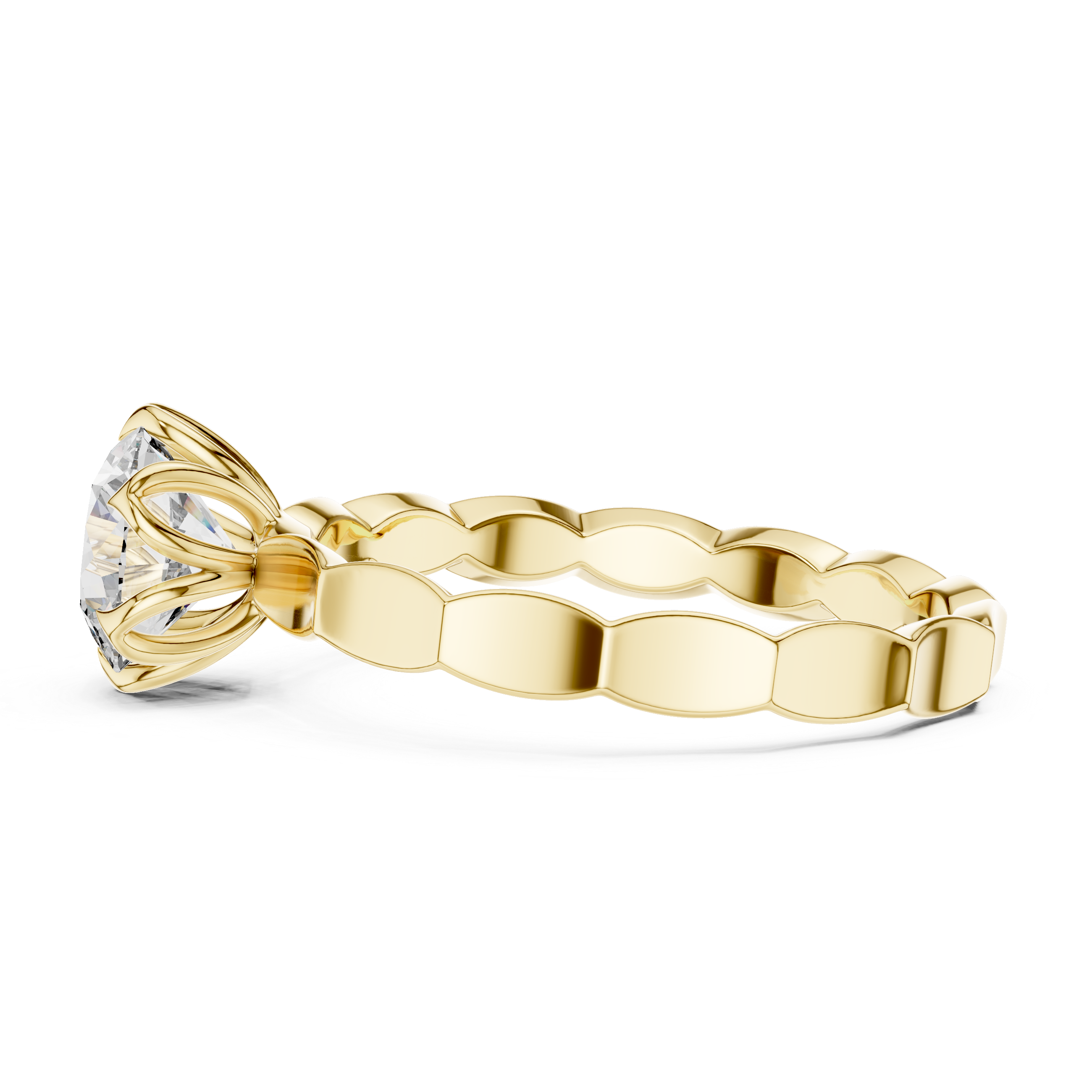 Gold ring with a diamond on a white background